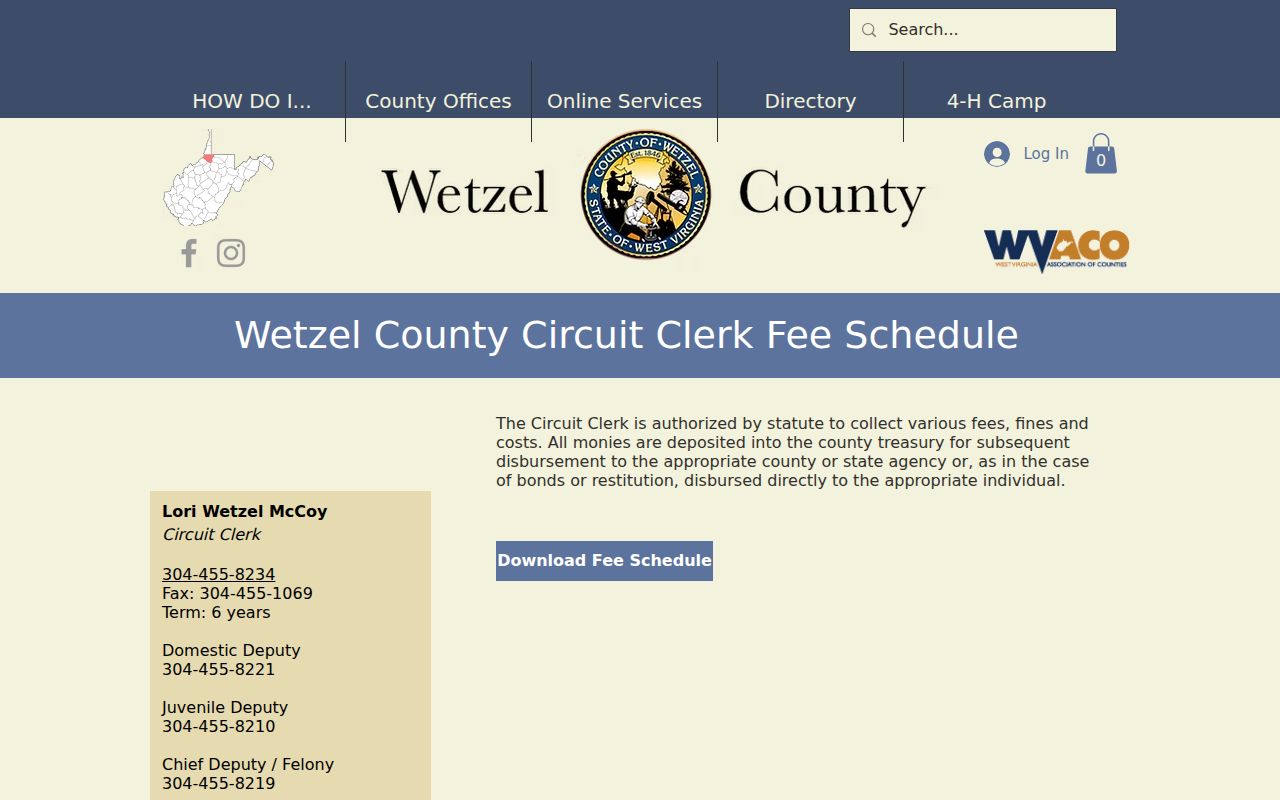 Wetzel County court docket official clerk fee page